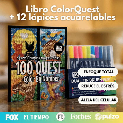 ColorQuest™ Set Creativo para Colorear (Libro + 12 Lápices)